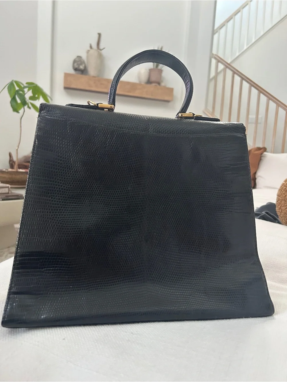 Vintage Gucci Lady Lock lizard skin in Black